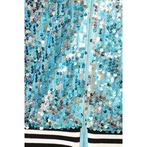 Brand New Women Blue Polyester Anna-Kaci Sequin Long Sleeve Front Zip Jacket Rib - Picture 5 of 6